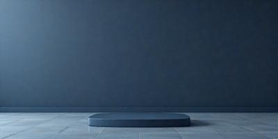 The primary subject of the image is a blue square or circle, which is placed on a blue wall. The setting is a room with a blue wall, and the visual style appears to be a photo. The colors and mood of the image are predominantly blue, creating a calm and serene atmosphere.