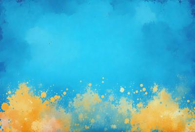 The primary subject of the image is a blue sky with yellow and orange clouds. The setting is a cloudy sky, and the visual style is a digital art or illustration. The dominant colors are blue, yellow, and orange, creating a vibrant and lively atmosphere.