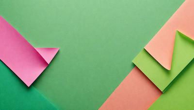 The primary subject of the image is a green background with a pink triangle on it. The setting is a green surface, and the visual style appears to be a combination of a photo and a digital art or illustration. The colors and mood of the image are predominantly green and pink, creating a vibrant and lively atmosphere.