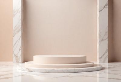 The primary subject of the image is a white marble countertop. The setting is a room with a white wall, and the visual style is a photo. The colors and mood of the image are predominantly white, giving it a clean and minimalist appearance.