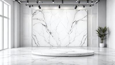 The primary subject of the image is a large, white marble wall with a patterned design. The wall is the main focus of the scene, and it is set against a white background. The visual style of the image is a photo, showcasing the marble wall's texture and pattern. The colors and mood of the image are predominantly white, giving it a clean and elegant appearance.