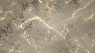 The primary subject of the image is a marble wall with a pattern of light streaks or lightning bolts. The setting is a room with a white marble surface, which adds to the overall atmosphere. The visual style is a close-up of the marble wall, showcasing the unique pattern of light streaks. The colors and mood of the image are predominantly white, with the light streaks adding a touch of warmth and interest to the otherwise neutral environment.