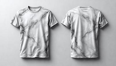 The primary subject of the image is a gray t-shirt with a design on it. The setting is a white wall, and the visual style is a digital art or illustration. The colors and mood of the image are predominantly gray, giving it a minimalist and modern appearance.