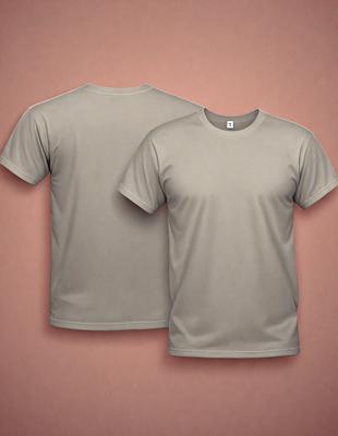 The primary subject of the image is a grey t-shirt. The setting is a pink background, which creates a contrasting color scheme. The visual style is a simple, clean illustration of the t-shirt. The colors and mood of the image are predominantly neutral, with the grey t-shirt and pink background creating a calm and relaxed atmosphere.
