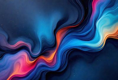 The primary subject of the image is a vibrant, colorful, and abstract artwork. The setting is a dark blue background, which contrasts with the artwork's bright colors. The visual style is a combination of digital art and illustration, creating a unique and eye-catching piece. The dominant colors are pink, blue, and orange, which evoke a sense of energy and creativity. Overall, the image conveys a lively and imaginative atmosphere.