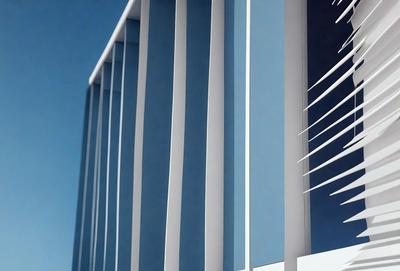 The primary subject of the image is a large building with many windows. The setting is an outdoor environment, with the building being the main object in the scene. The visual style of the image is a photo, capturing the building's architecture and design. The colors and mood of the image are predominantly blue, creating a calm and serene atmosphere.