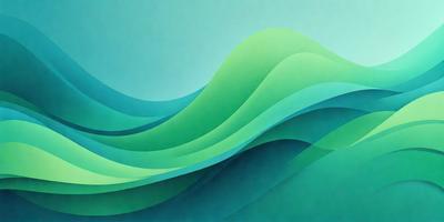 The primary subject of the image is a large, colorful wave. The wave is depicted in a vibrant green and blue color scheme, giving it a lively and dynamic appearance. The setting is a blue background, which complements the colors of the wave. The visual style of the image is a digital art or illustration, showcasing the artist's skill in creating a realistic and visually appealing representation of the ocean wave.