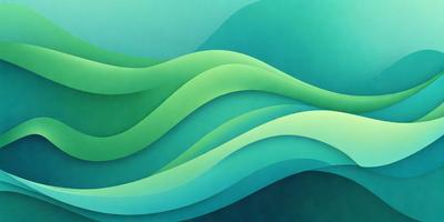 The primary subject of the image is a large, colorful wave. The wave is depicted in a vibrant blue and green color scheme, giving it a lively and dynamic appearance. The setting is a vast, open ocean, with the wave being the main focus of the scene. The visual style of the image is a combination of digital art and illustration, creating a striking and eye-catching representation of the ocean wave.