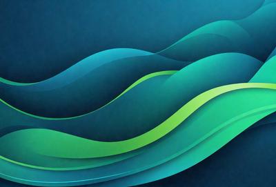 The primary subject of the image is a blue and green wave, which is the main focus of the scene. The setting is a blue background, and the visual style appears to be a digital art or illustration. The dominant colors in the image are blue and green, creating a calm and serene atmosphere.