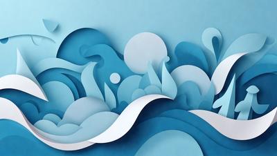 The primary subject of the image is a blue ocean with white waves. The setting is a blue background, which creates a serene and calming atmosphere. The visual style is a combination of digital art and illustration, giving the image a unique and artistic appearance. The dominant colors are blue and white, which evoke a sense of tranquility and beauty.