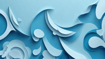 The primary subject of the image is a large, blue wave made of paper. The wave is the main object, scene, or focus of the image. The setting is a blue background, which complements the blue color of the wave. The visual style is a combination of digital art and illustration, as the wave is created using paper and then digitally manipulated. The colors and mood of the image are predominantly blue, giving it a calm and serene atmosphere.
