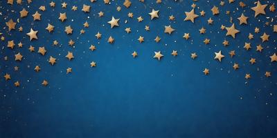 The primary subject of the image is a blue background with a pattern of stars. The setting is a night sky, and the visual style is a digital art or illustration. The dominant colors are blue and gold, creating a serene and peaceful atmosphere.