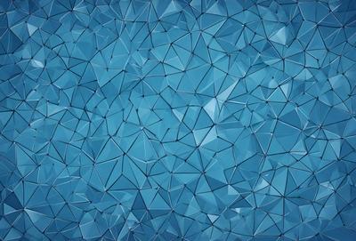 The primary subject of the image is a blue background with a pattern of triangles. The setting is a blue sky, and the visual style is a digital art or illustration. The dominant colors are blue and white, creating a calm and serene atmosphere.