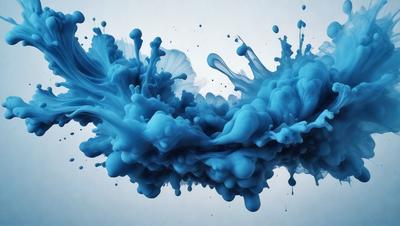 The primary subject of the image is a blue and white splash of paint, which appears to be a digital art or illustration. The setting is a white background, and the visual style is a close-up of the splash of paint. The dominant colors are blue and white, creating a calm and soothing atmosphere.