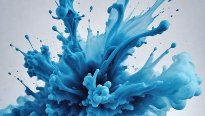 The primary subject of the image is a blue and white painting of a splashing water effect. The setting is a white background, and the visual style appears to be a digital art or illustration. The dominant colors in the painting are blue and white, creating a sense of calm and tranquility.