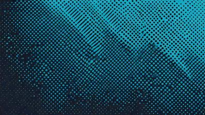 The primary subject of the image is a mountainous landscape. The setting is a blue sky with a pattern of dots, giving the scene a unique visual style. The colors in the image are predominantly blue, creating a calm and serene atmosphere.