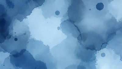 The primary subject of the image is a cloudy blue sky. The setting is a cloudy sky with a few dots scattered throughout the scene. The visual style is a watercolor painting, giving the image a unique and artistic appearance. The dominant colors are blue and white, creating a calm and serene atmosphere.