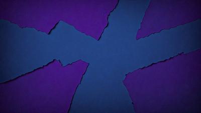 The primary subject of the image is a blue and purple paper cutout of a cross. The setting is a purple background, and the visual style appears to be a digital art or illustration. The dominant colors in the image are blue and purple, creating a calm and serene atmosphere.