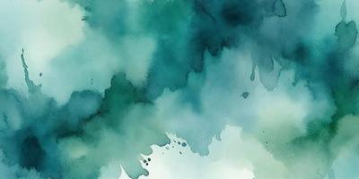 The primary subject of the image is a painting of a blue and green ocean. The setting is a watercolor painting, which gives it a unique visual style. The colors and mood of the painting are predominantly blue and green, creating a serene and calming atmosphere.