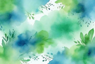 The primary subject of the image is a green leafy plant with watercolor-like elements. The setting is a watercolor painting, which gives the image a vibrant and artistic appearance. The visual style is a mix of watercolor and digital art, creating a unique and captivating scene. The dominant colors are green and blue, giving the image a fresh and lively atmosphere.