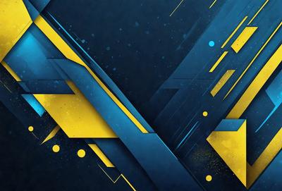 The primary subject of the image is a blue and yellow geometric pattern. The setting is a dark blue background, which contrasts with the bright yellow and blue geometric shapes. The visual style is a digital art or illustration, showcasing the artist's creativity and skill in designing the pattern. The colors and mood of the image are vibrant and energetic, with the blue and yellow colors evoking a sense of calmness and tranquility.