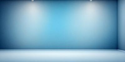 The primary subject of the image is a large, empty room with a blue wall. The setting is a white room with a blue wall, and the visual style is a photo. The colors and mood of the image are predominantly blue, creating a calm and serene atmosphere.