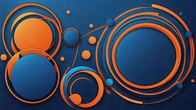 The primary subject of the image is a blue and orange circle, which is the main focus of the artwork. The setting is a blue background, and the visual style appears to be a digital art or illustration. The dominant colors in the image are blue and orange, creating a vibrant and lively atmosphere.