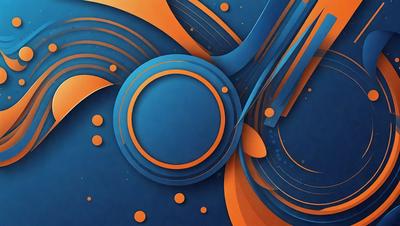 The primary subject of the image is a blue and orange space-themed painting. The setting is a blue background, and the visual style is a digital art or illustration. The dominant colors are blue and orange, creating a vibrant and lively atmosphere.