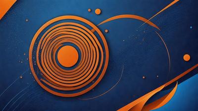 The primary subject of the image is a large orange circle with a smaller, blue circle in the center. The setting is a blue background, and the visual style appears to be a digital art or illustration. The dominant colors are orange and blue, creating a vibrant and energetic atmosphere.