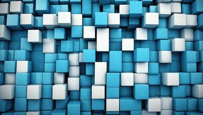 The primary subject of the image is a blue and white wall with a pattern of blue and white squares. The setting is a room with a blue and white wall, and the visual style is a digital art or illustration. The dominant colors and overall atmosphere are blue and white, creating a clean and modern look.