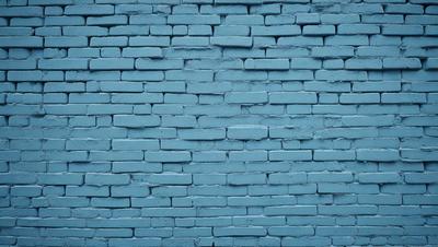 The primary subject of the image is a blue brick wall. The setting is a brick wall, and the visual style is a photo. The dominant colors are blue and white, creating a calm and serene atmosphere.