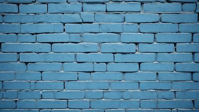 The primary subject of the image is a blue brick wall. The setting is a brick wall, and the visual style is a photo. The dominant colors are blue and white, creating a calm and serene atmosphere.