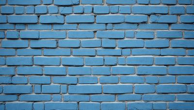 The primary subject of the image is a blue brick wall. The setting is a brick wall with a blue color, and the visual style is a photo. The dominant colors are blue and white, creating a calm and serene atmosphere.