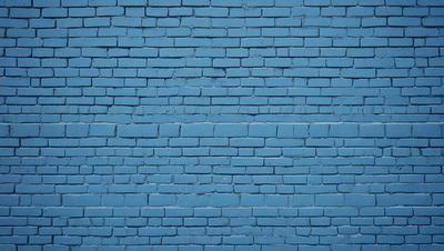 The primary subject of the image is a blue brick wall. The setting is a brick wall, and the visual style is a photo. The dominant colors are blue and white, creating a calm and serene atmosphere.
