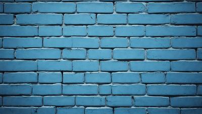 The primary subject of the image is a blue brick wall. The setting is a brick wall, and the visual style is a photo. The dominant colors are blue and white, creating a calm and serene atmosphere.