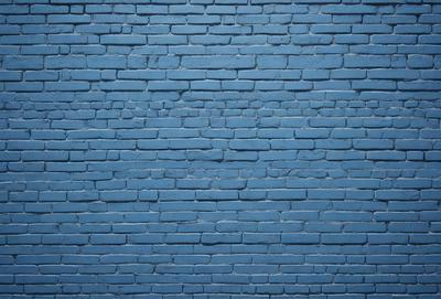 The primary subject of the image is a blue brick wall. The setting is a brick wall, and the visual style is a photo. The dominant colors are blue and white, creating a calm and serene atmosphere.