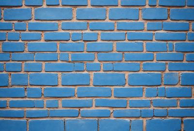 The primary subject of the image is a blue brick wall. The setting is a brick wall, and the visual style is a photo. The dominant colors are blue and white, creating a calm and serene atmosphere.