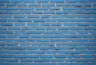 The primary subject of the image is a blue brick wall. The setting is a brick wall, and the visual style is a photo. The dominant colors are blue and white, creating a calm and serene atmosphere.