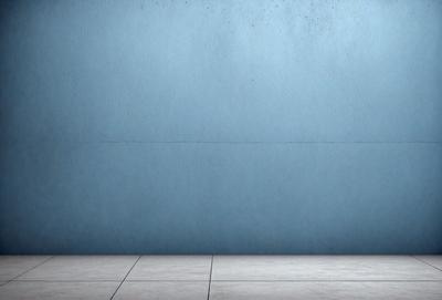 The primary subject of the image is a blue wall with a white line on it. The setting is a room with a blue wall, and the visual style is a photo. The colors and mood of the image are predominantly blue and calm, creating a serene atmosphere.