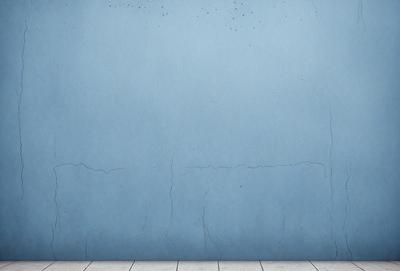 The primary subject of the image is a blue wall with a few white spots. The setting is a room with a wooden floor. The visual style is a digital art, illustration, or drawing. The dominant colors are blue and white, creating a calm and serene atmosphere.