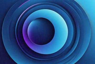 The primary subject of the image is a large, blue circle with a small, white circle in the center. The setting is a blue background, and the visual style appears to be a digital art or illustration. The dominant colors are blue and white, creating a calm and serene atmosphere.