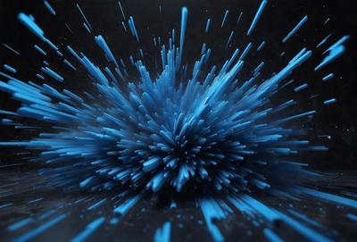 The primary subject of the image is a blue, swirling, and colorful explosion. The setting is a black background, which contrasts with the vibrant colors of the explosion. The visual style appears to be a combination of a photo and digital art, creating a dynamic and eye-catching scene. The dominant colors are blue and white, with the blue being the most prominent, giving the image a lively and energetic mood.