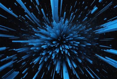 The primary subject of the image is a blue, swirling, and dynamic pattern. The setting is a black background, which contrasts with the blue swirls. The visual style is a combination of digital art and illustration, creating a vibrant and captivating scene. The dominant colors are blue and black, giving the image a bold and energetic atmosphere.
