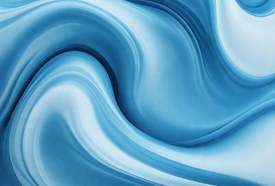 The primary subject of the image is a blue wave, which is the main focus of the scene. The setting is a blue ocean, and the visual style is a digital art or illustration. The dominant colors in the image are blue and white, creating a calm and serene atmosphere.