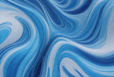 The primary subject of the image is a blue and white swirling pattern, which appears to be a digital art or illustration. The setting is a blue background, and the visual style is a combination of digital art and illustration. The dominant colors are blue and white, creating a calming and soothing atmosphere.