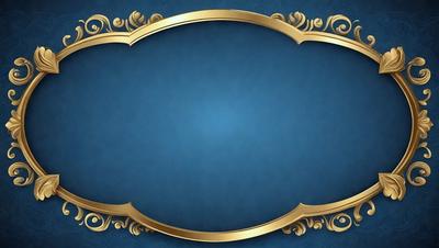 The primary subject of the image is a gold frame with a blue background. The setting is a decorative design, possibly for a picture or a decorative piece. The visual style is a combination of digital art and illustration, creating a unique and elegant appearance. The colors and mood are predominantly blue and gold, giving the image a sophisticated and elegant feel.