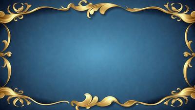 The primary subject of the image is a decorative frame with a blue background. The frame is adorned with gold swirls and a gold border. The setting is a blue background, and the visual style is a combination of digital art and illustration. The colors and mood of the image are predominantly blue and gold, creating a sense of elegance and sophistication.