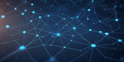 The primary subject of the image is a blue, interconnected network of lines, which could be described as a digital art or illustration. The setting is a dark background, which contrasts with the bright blue lines. The visual style is a combination of digital art and illustration, creating a unique and intricate pattern. The colors and mood of the image are predominantly blue, giving it a calm and serene atmosphere.