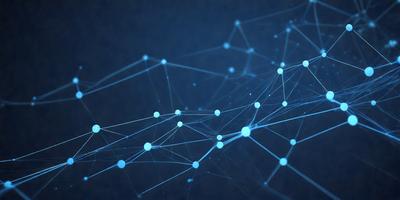 The primary subject of the image is a blue, geometric pattern that resembles a network of interconnected lines. The setting is a dark background, which contrasts with the bright blue pattern. The visual style is a digital art or illustration, as the pattern appears to be a digital creation. The colors and mood of the image are predominantly blue, creating a calm and serene atmosphere.