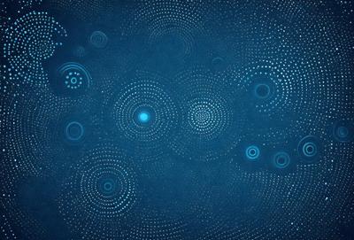 The primary subject of the image is a blue background with a pattern of circles and swirls. The setting appears to be a dark, starry night, with the circles and swirls creating a visually interesting and dynamic scene. The visual style of the image is a combination of digital art and illustration, with the circles and swirls giving it a unique and artistic appearance. The dominant colors in the image are blue and white, creating a calm and serene atmosphere.